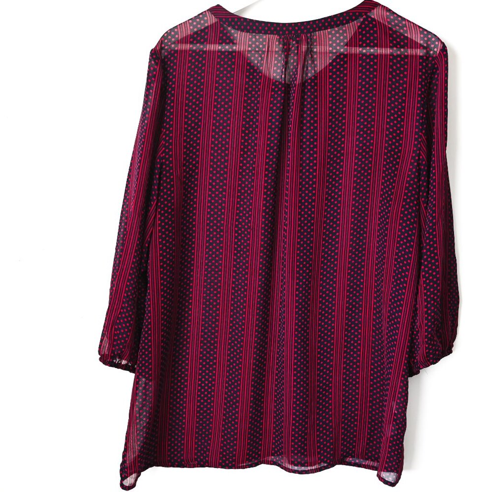 LOFT Maroon & Navy Patterned 3/4 Sleeves Pullover Blouse - Size XL - Picture 6 of 8